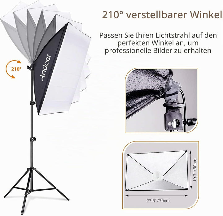 Andoer Beleuchtungsset für Fotostudio, 2 m x 3 m Hintergrundsystem mit Softbox, Glühbirnen, Lichtstä