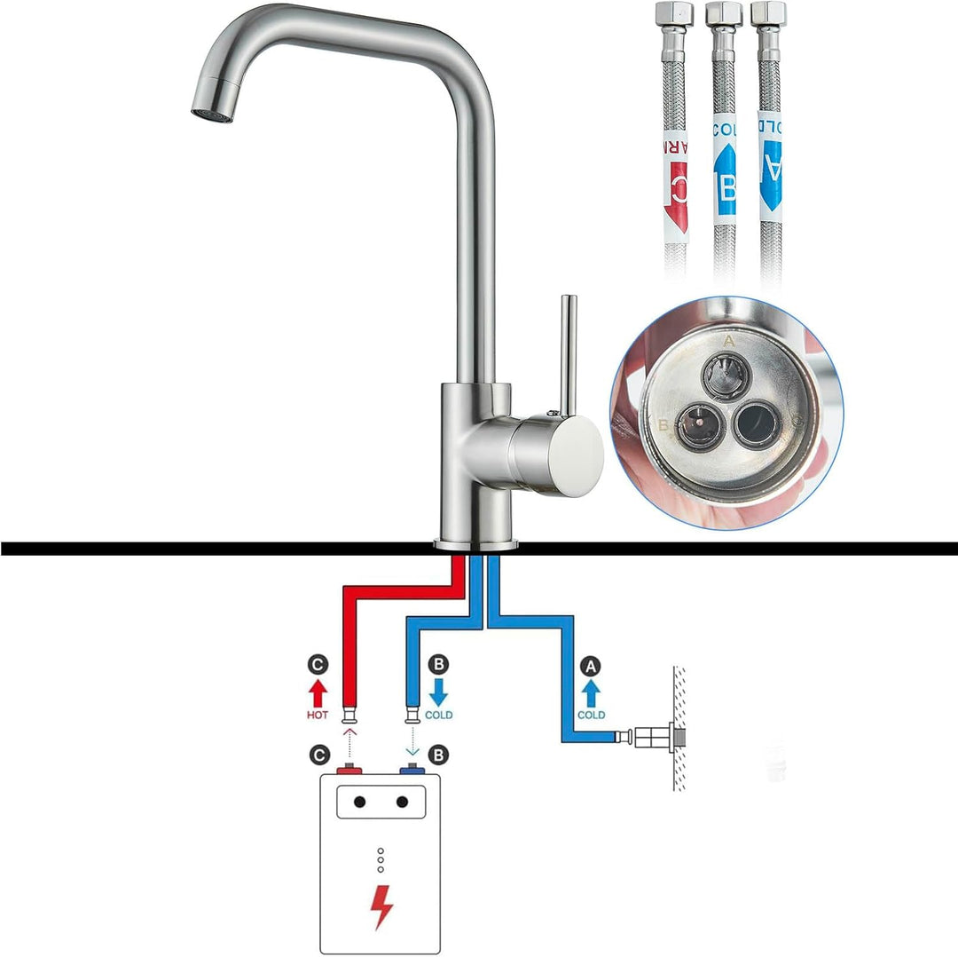 Niederdruck Wasserhahn Küche Armatur, Küchenarmatur mit 360°Drehbar, L Förmige Mischbatterie Küche S