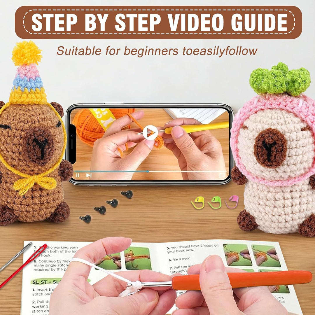 BOYIFEIJIE Häkeln für Anfänger Set – Häkelset Tiere, Amigurumi Anleitung mit Schritt-für-Schritt-Vid