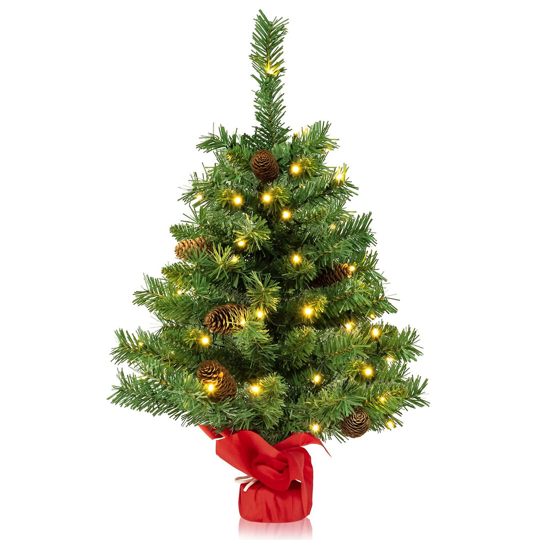 KOMFOTTEU künstlicher Weihnachtsbaum mini, Tisch Christbaum mit Tannenzapfen & Zweigspitzen, Kleiner
