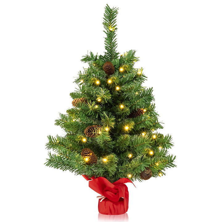 KOMFOTTEU künstlicher Weihnachtsbaum mini, Tisch Christbaum mit Tannenzapfen & Zweigspitzen, Kleiner