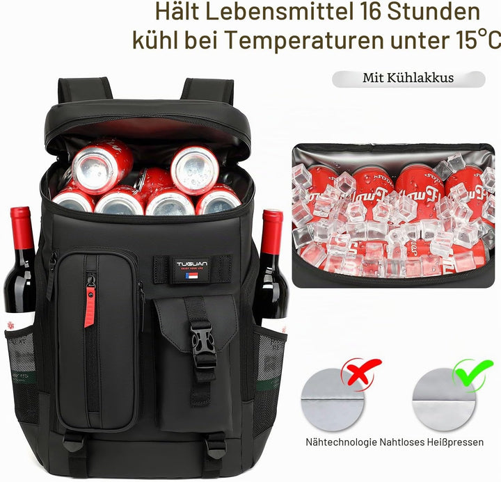 TUGUAN Kühlrucksack 30L Gross Kühltasche Picknickrucksack Isolierte Thermo Rucksack für Camping, Wan