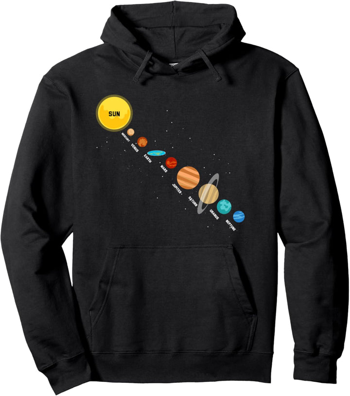 Flat Earth Society Flache Erde Sonnensystem Pullover Hoodie