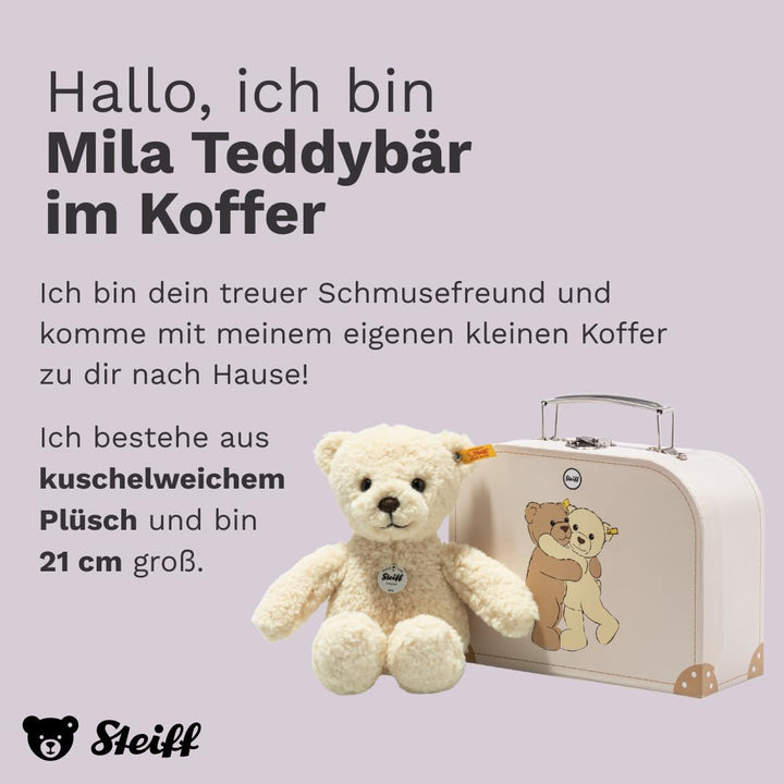 Steiff 114038 Teddybär Mila - 21 cm - Kuscheltier - vanille im Koffer Autumn Blonde, Autumn Blonde