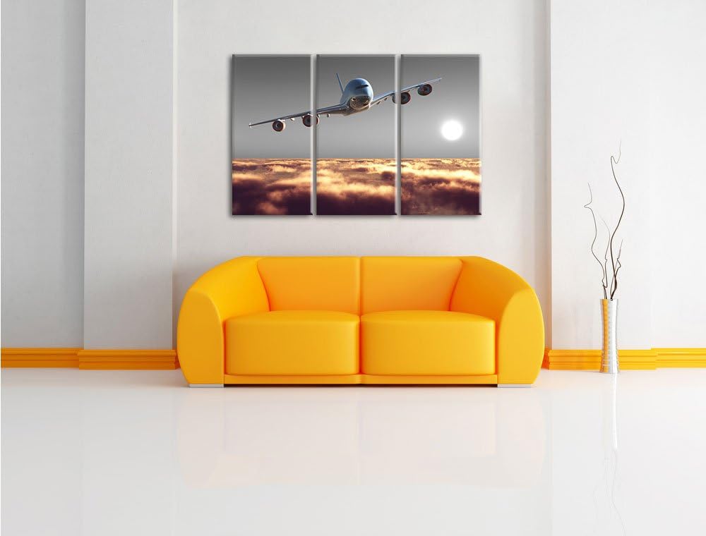 Pixxprint Flugzeug über Wolken 3Teiler 120x80 cm Leinwandbild Wandbild Kunstdruck