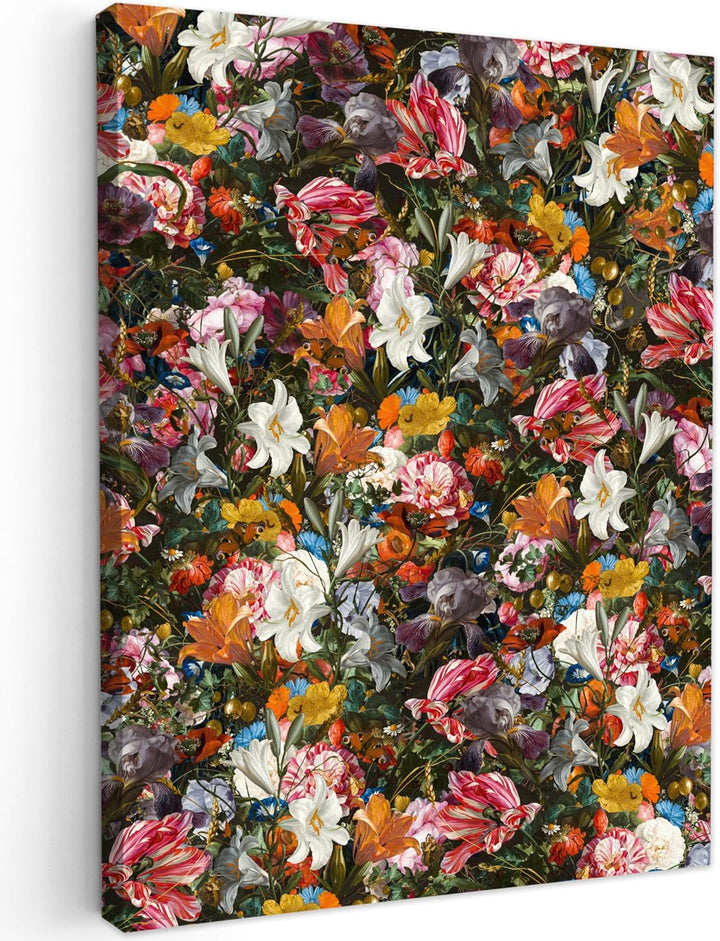 MuchoWow Leinwand Bilder, Einzigartige Wanddeko mit Rahmen, Blumen - Schmetterling - Design - Kunst