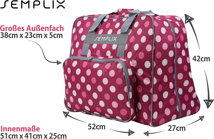 SEMPLIX XL-Nähmaschinentasche, Polka Dots Beere/Rosa, 52x42x27 cm, Grosse stabile Transport und Aufb