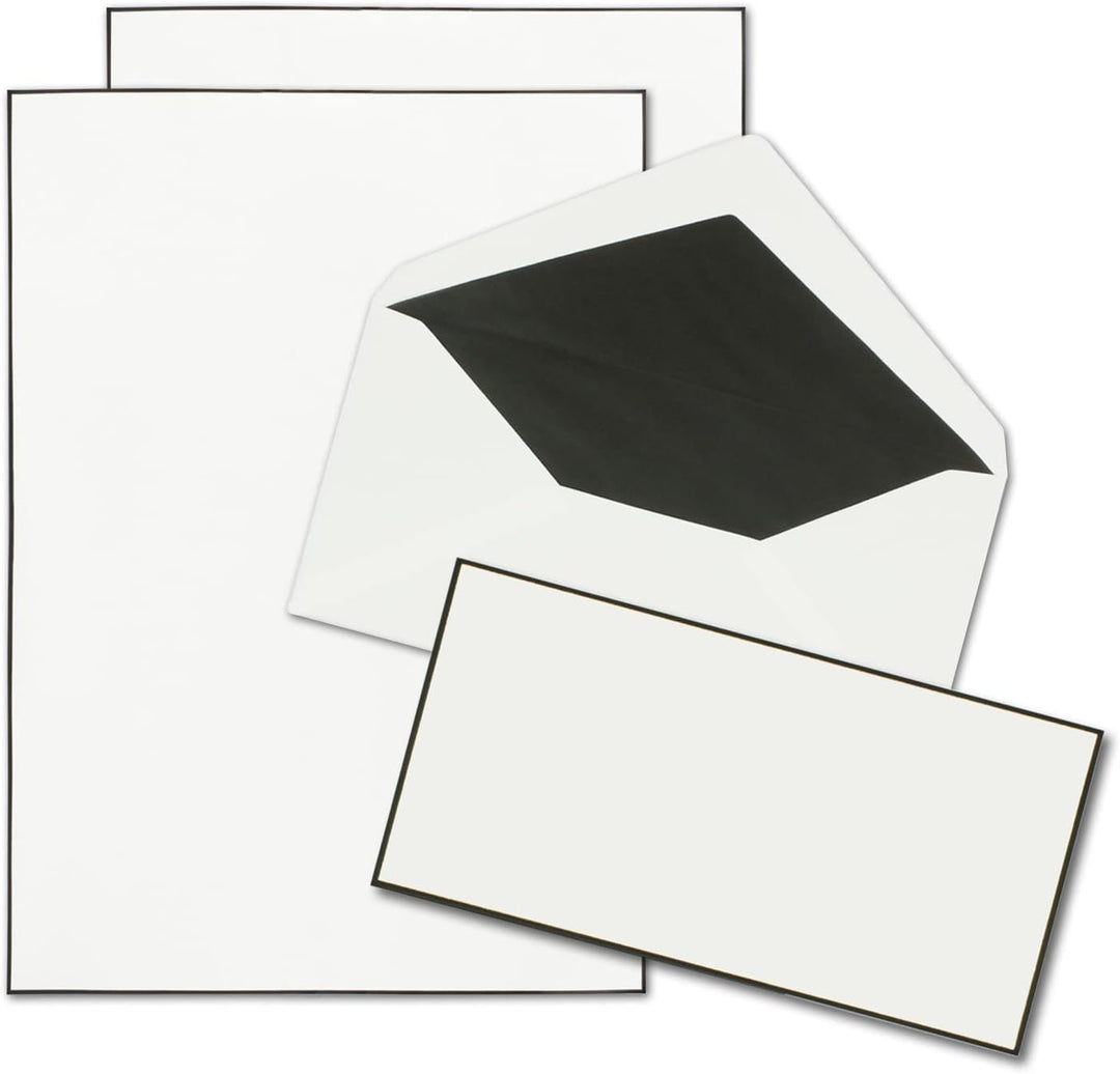 100x Trauerpapier Sets DIN A4 mit gefütterten Umschlägen - handgemachter schwarzer Rand - Briefpapie