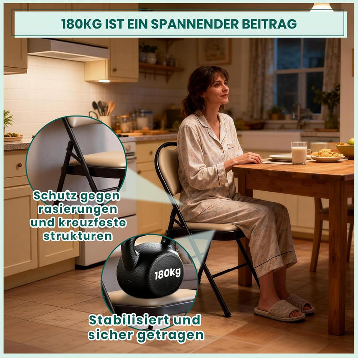 Klappstuhl mit gepolstertem PU-Leder und Griff, Ultraviolette Geschosspolster&Stabilem Metallrahmen,