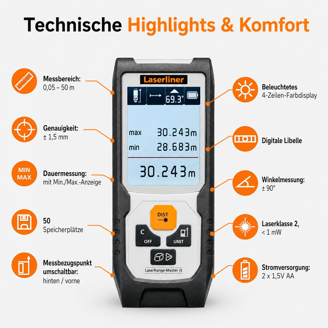 Laserliner Laser Entfernungsmesser LaserRange-Master i5, LaserRange-Master i5