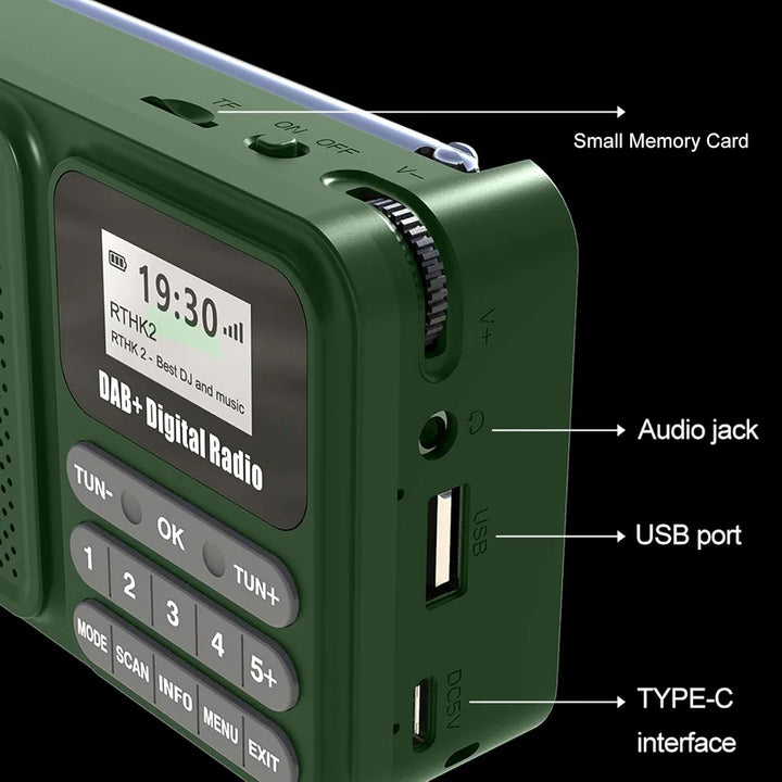 Solar Powered DAB Radio, Wiederaufladbare 1200 -mAh -Batterie -Batterie -Digitalradio mit 3W Stereo