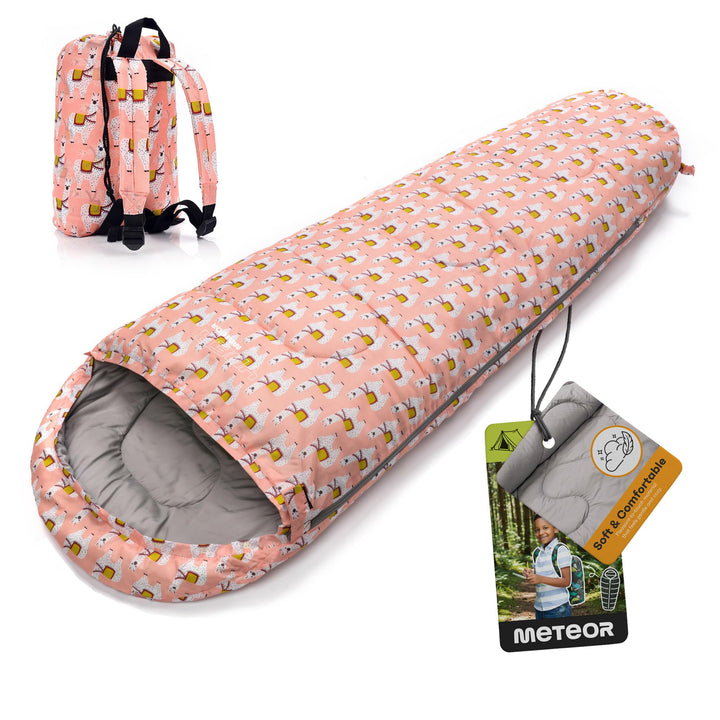 meteor Premium Kinder-Schlafsack mit Rucksack Ultraleicht Kinder Hüttenschlafsack Komfortbel Jugendl