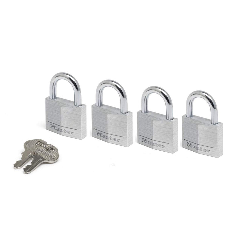 Master Lock 9140EURQNOP 4-er Set Vohängeschloss mit Schlüssel aus Aluminium, Grau, 4 x 5,9 x 1,3 cm