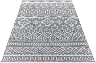 carpet city Outdoor Teppich Terrasse Wetterfest - 160x230 cm - Balkonteppich Anthrazit - Ethno Look