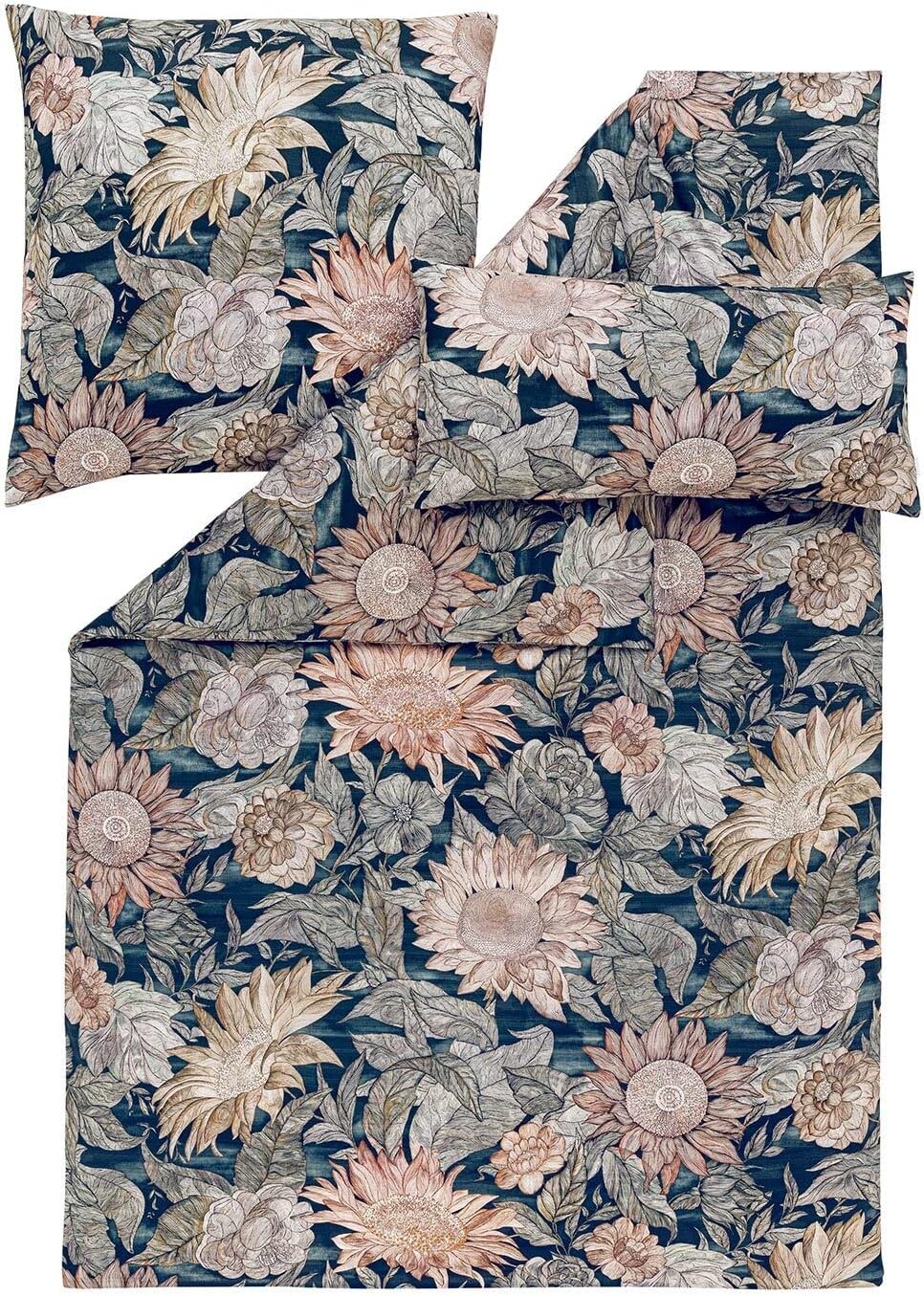 ESTELLA Mako-Satin Bettwäsche Willa nachtblau 1 Bettbezug 155 x 220 cm + je 1 Kissenbezug 80 x 80 cm