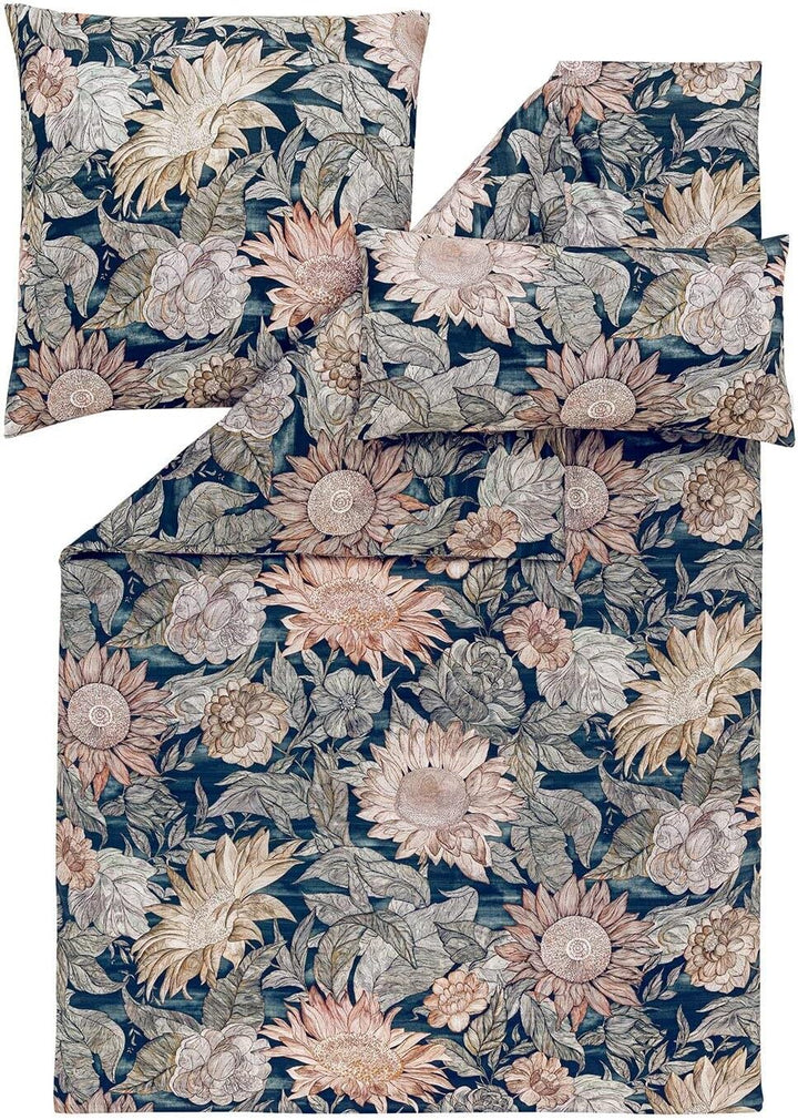 ESTELLA Mako-Satin Bettwäsche Willa nachtblau 1 Bettbezug 155 x 220 cm + je 1 Kissenbezug 80 x 80 cm