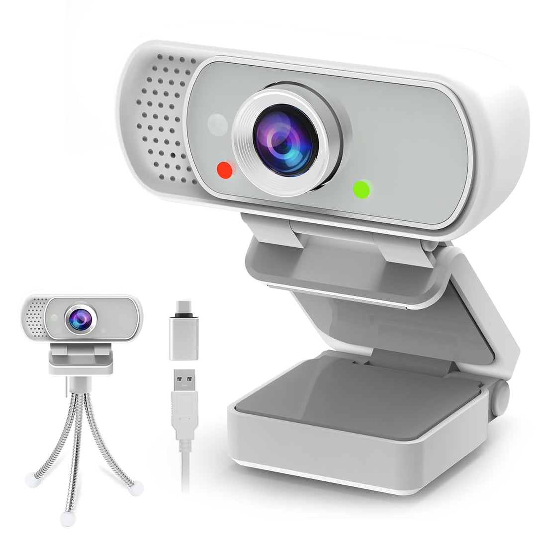 Webcam with Tripod Privacy Shutter: 1080P FHD Web Camera with Mic, Plug & Play USB A USB C Webcam wi