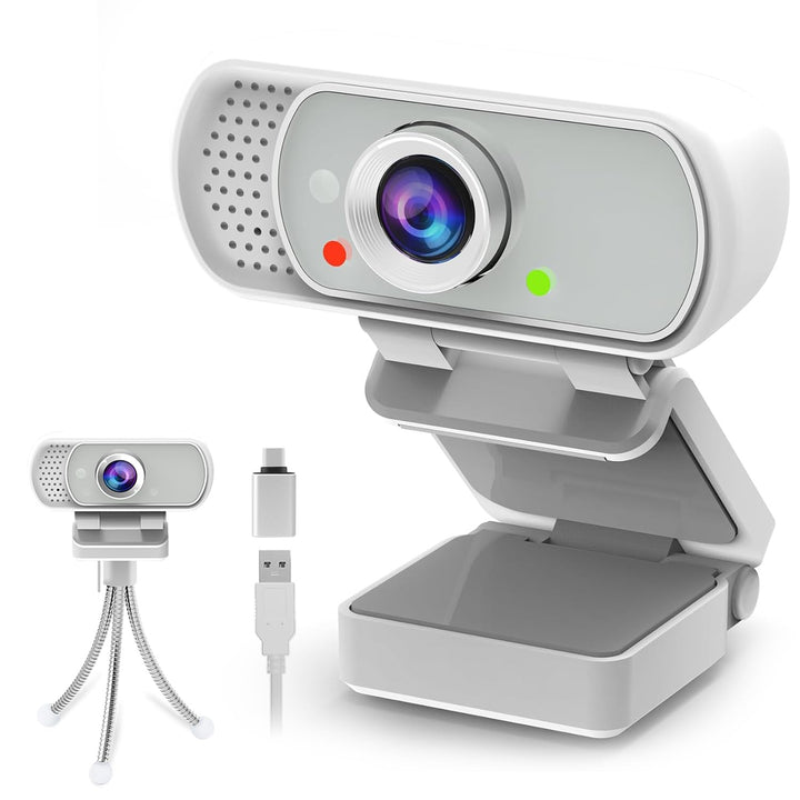 Webcam with Tripod Privacy Shutter: 1080P FHD Web Camera with Mic, Plug & Play USB A USB C Webcam wi