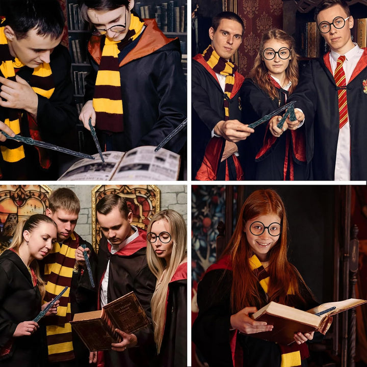 Magic Robe, Umhang,4PCS Zauberer Cosplay Kostüm für Erwachsene,with Cape,Magic Wand,Glasses,Scarf,Ti