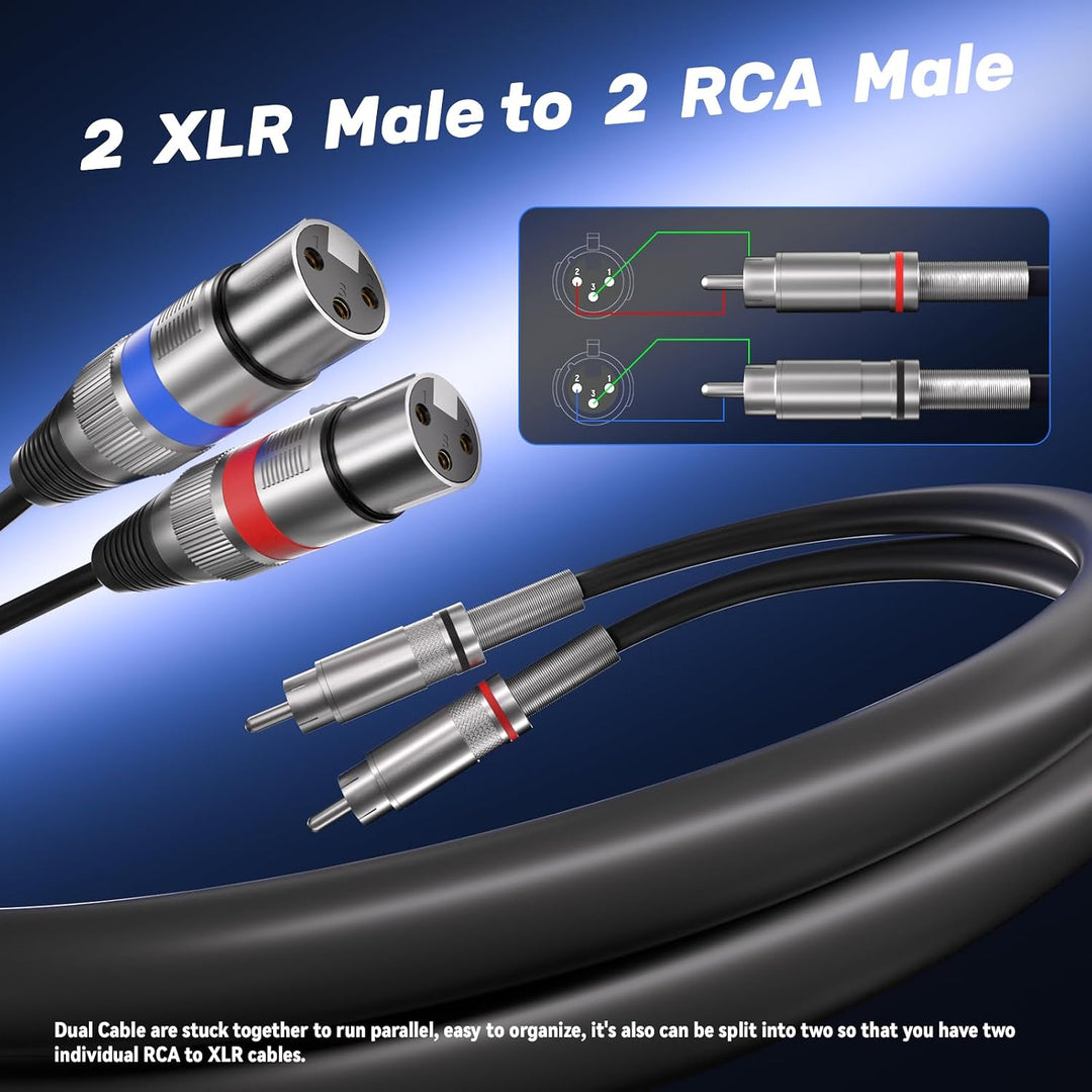 Tisino Doppelte XLR-Buchse auf Cinch-Kabel, Hochleistungskabel, 2 XLR-Buchsen auf 2 Cinch-Stecker, H