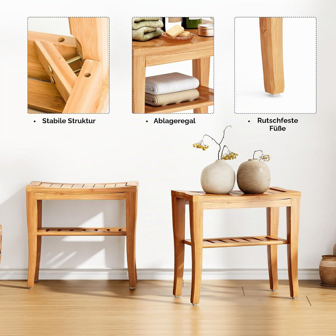sogesfurniture Bambus Hocker Sitzhocker Duschhocker, Ablage Badhocker, Badezimmer Sitzbank, Mehrzwec