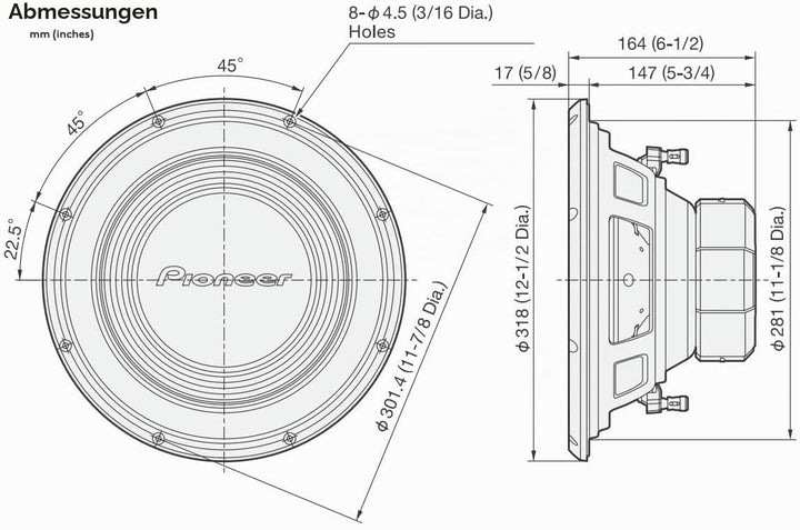 Pioneer TS-A300S4 Subwoofer mit Schwingspule für den Gehäuseeinbau (1.500 W), 30 cm/12", IMPP Membra