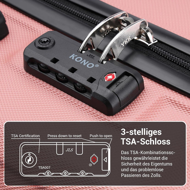 KONO Kofferset 3 Teilig Hartschalenkoffer von ABS Trolley Handgepäck Koffer Gepäck-Sets M-L-XL Reise