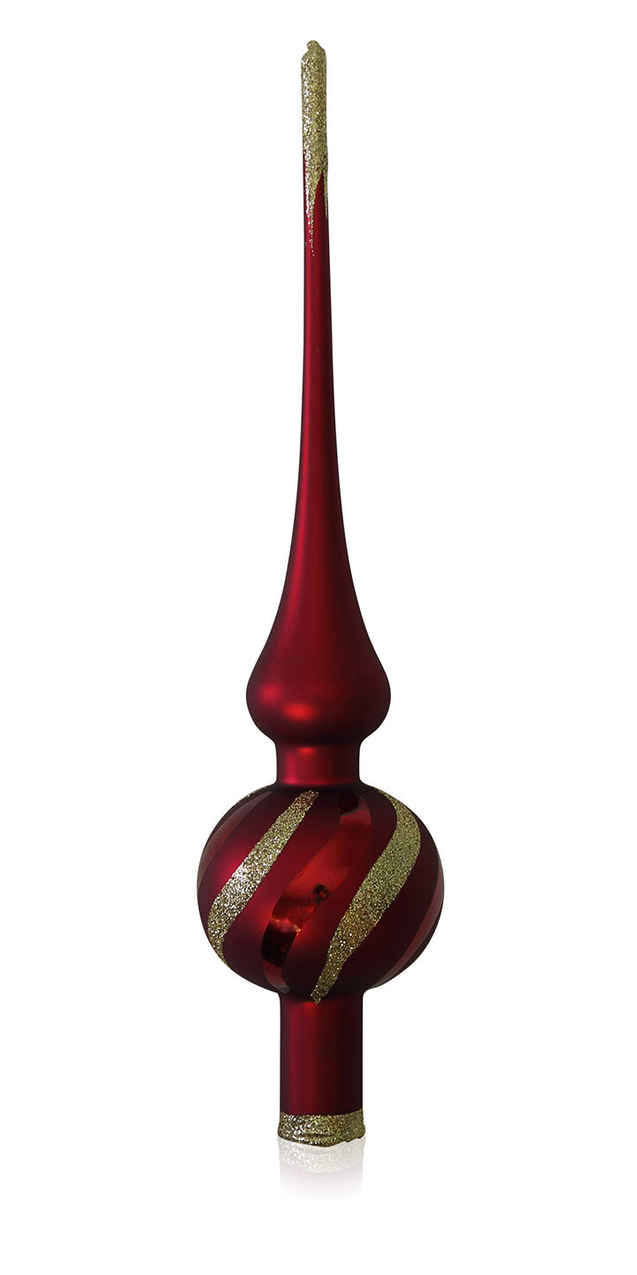 Lauschaer Glas Christbaumschmuck Spitze dunkelrot matt mit Dekor Christbaumschmuck Weihnachtsschmuck