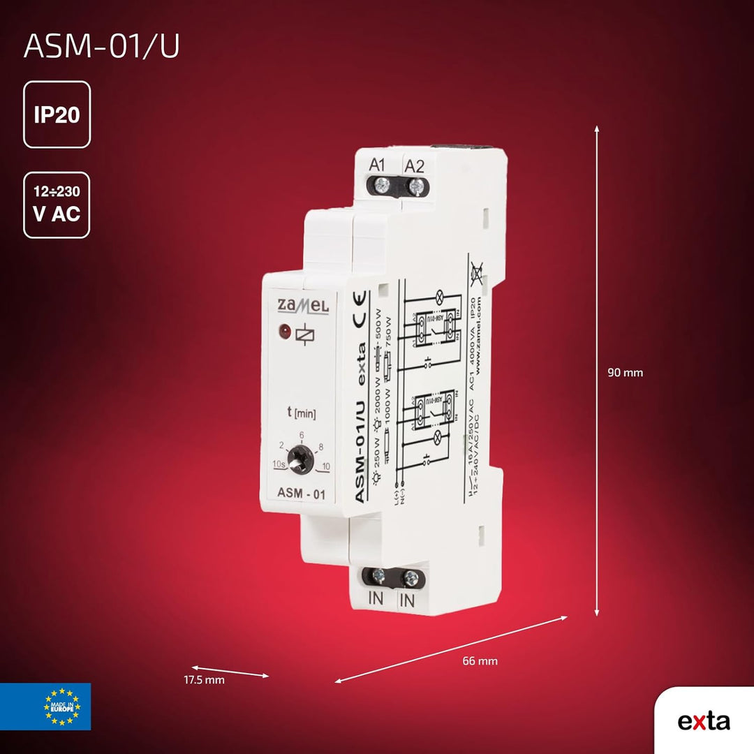 Zamel ASM-01/U Treppenlichtzeitschalter Hutschiene 12 V, 24 V, 230V