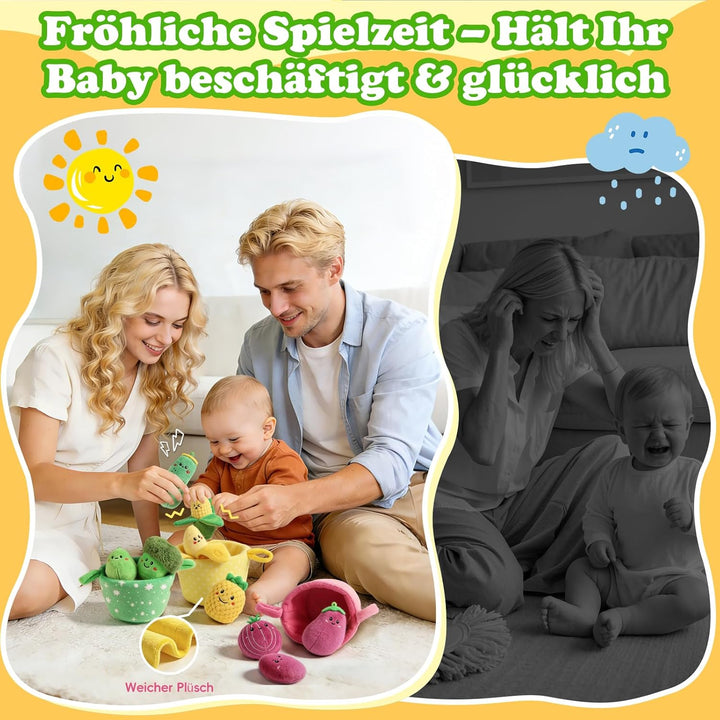 Baby Spielzeug 6 7 8 9 10 12 Monate, Gemüse und Obst Plüsch Spielzeug(16PCS) mit Rassel & Knisterpap