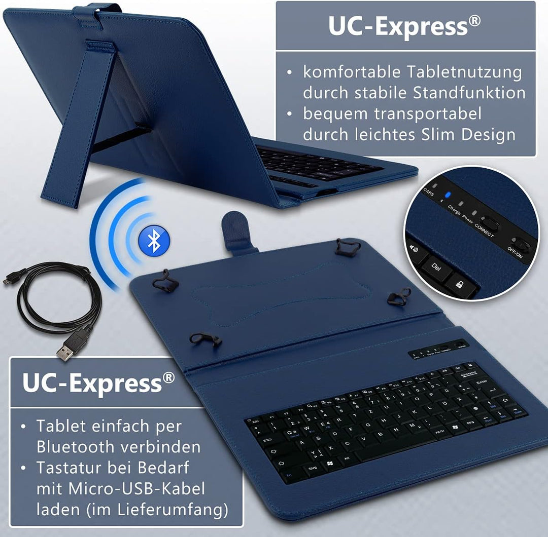 UC-Express Tablet Tasche kompatibel für Samsung Galaxy Tab A6 10.1 2016 T580 T585 Tastatur Hülle Blu
