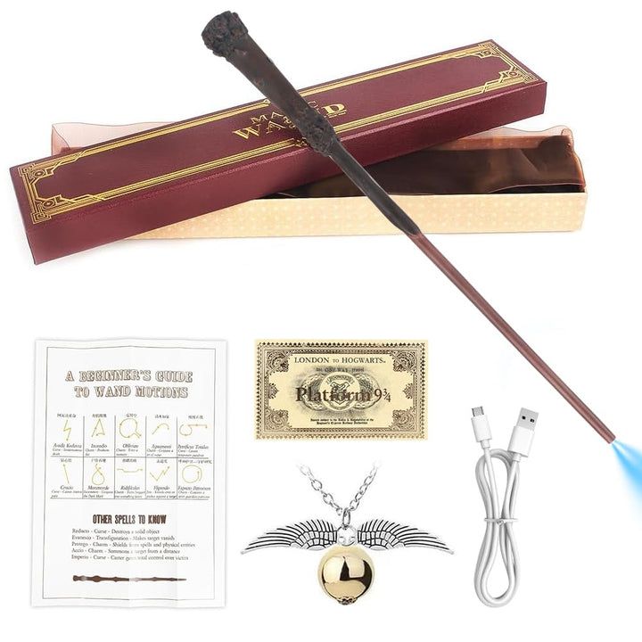 Hojalis Harry Zauberstab mit Licht, 35CM Zauberstabs-Hpotter, Zauberstabs aus Harz, USB Aufladung Ma