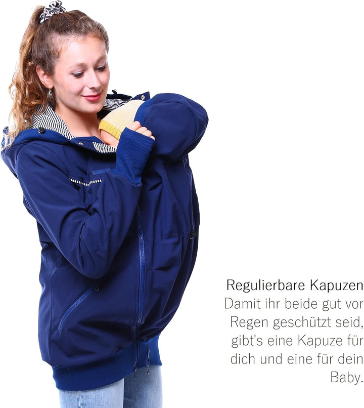 Viva la Mama 4in1 Tragejacke für Tragen auf dem Rücken oder der Brust, Softshell, Umstandsjacke + Kä