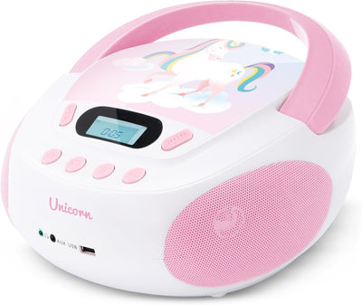 MOOOV 477407 CD-Player Einhorn für Kinder, mit USB-Port Rosa, Rosa