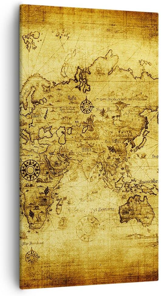 Bilder auf Leinwand 55x100cm Leinwandbild mit Rahmen Karte Welt Kontinente Gross Wanddeko Bild Schla