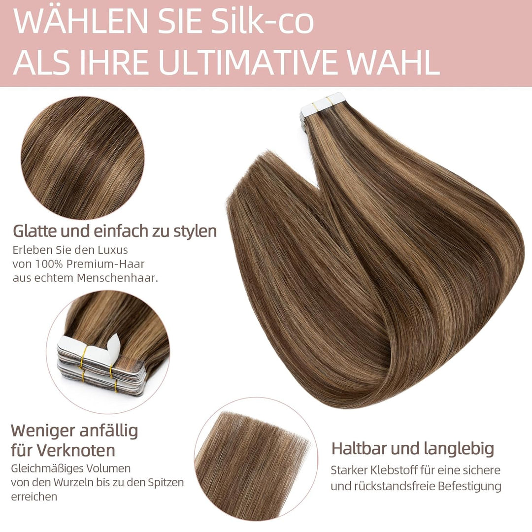 Silk-co Tape in Extensions Echthaar 20stk, leicht Version Tape Extensions Echthaar, Remy Haarextensi