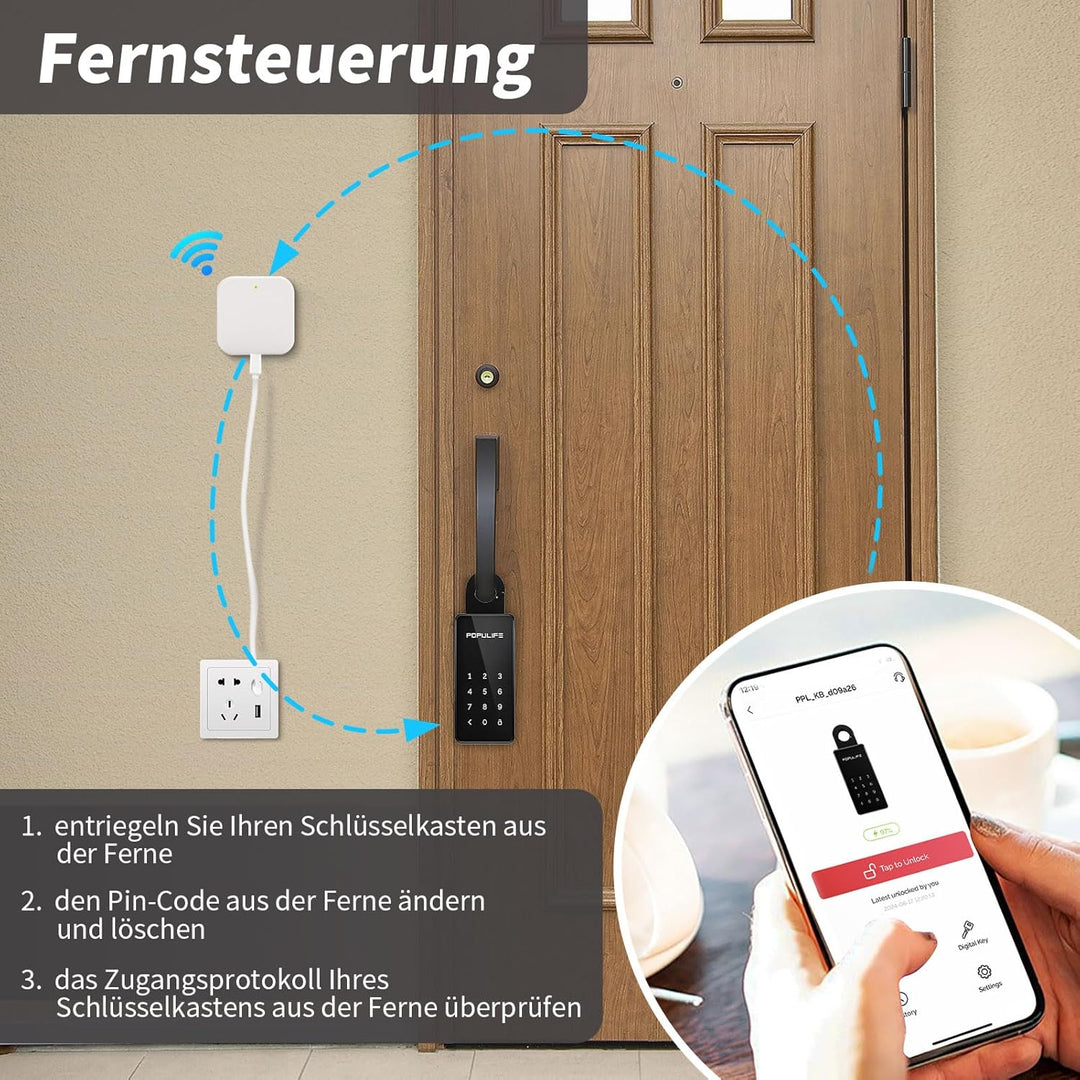 Populife WiFi-Schlüsseltresor mit Gateway, Fernsteuerung für Smart Schlüsselsafe, Drahtloses Schlüss