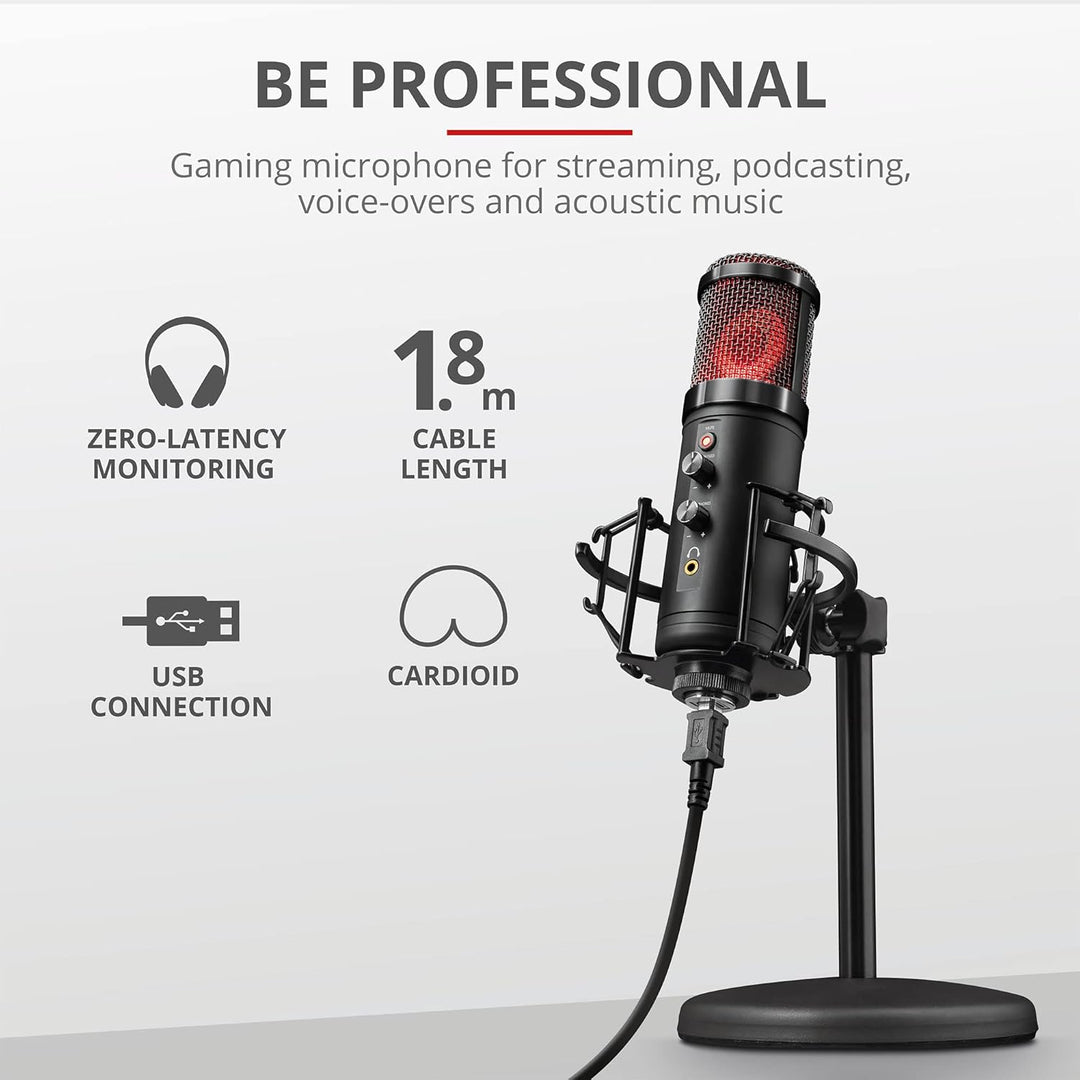 Trust Gaming GXT 256 Exxo USB Gaming Mikrofon für PC, PS4 und PS5 (mit Ständer, Kopfhöreranschluss u