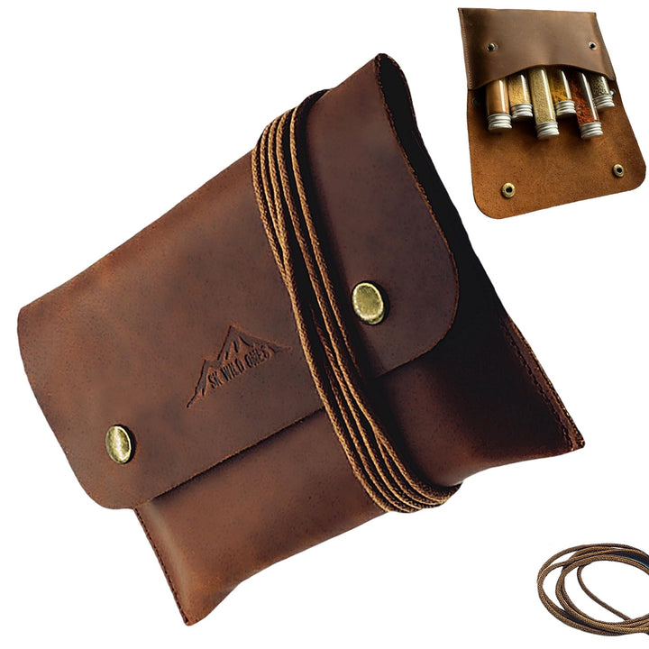 SK Wild Ones® Outdoor Gewürztasche - Echtleder Mit 6 Gewürzdosen Camping - Bushcraft Gewürz Camping