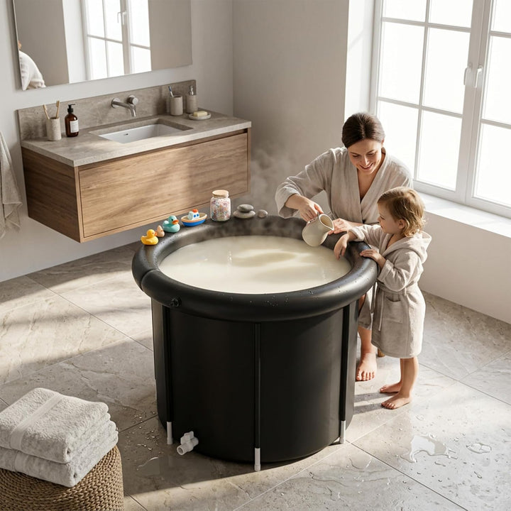 LZQ Eisbad Tonne 397L Faltbare Eisbadewanne Ø90, Mobile Ice Bath für Athleten & Sportler, Kältethera