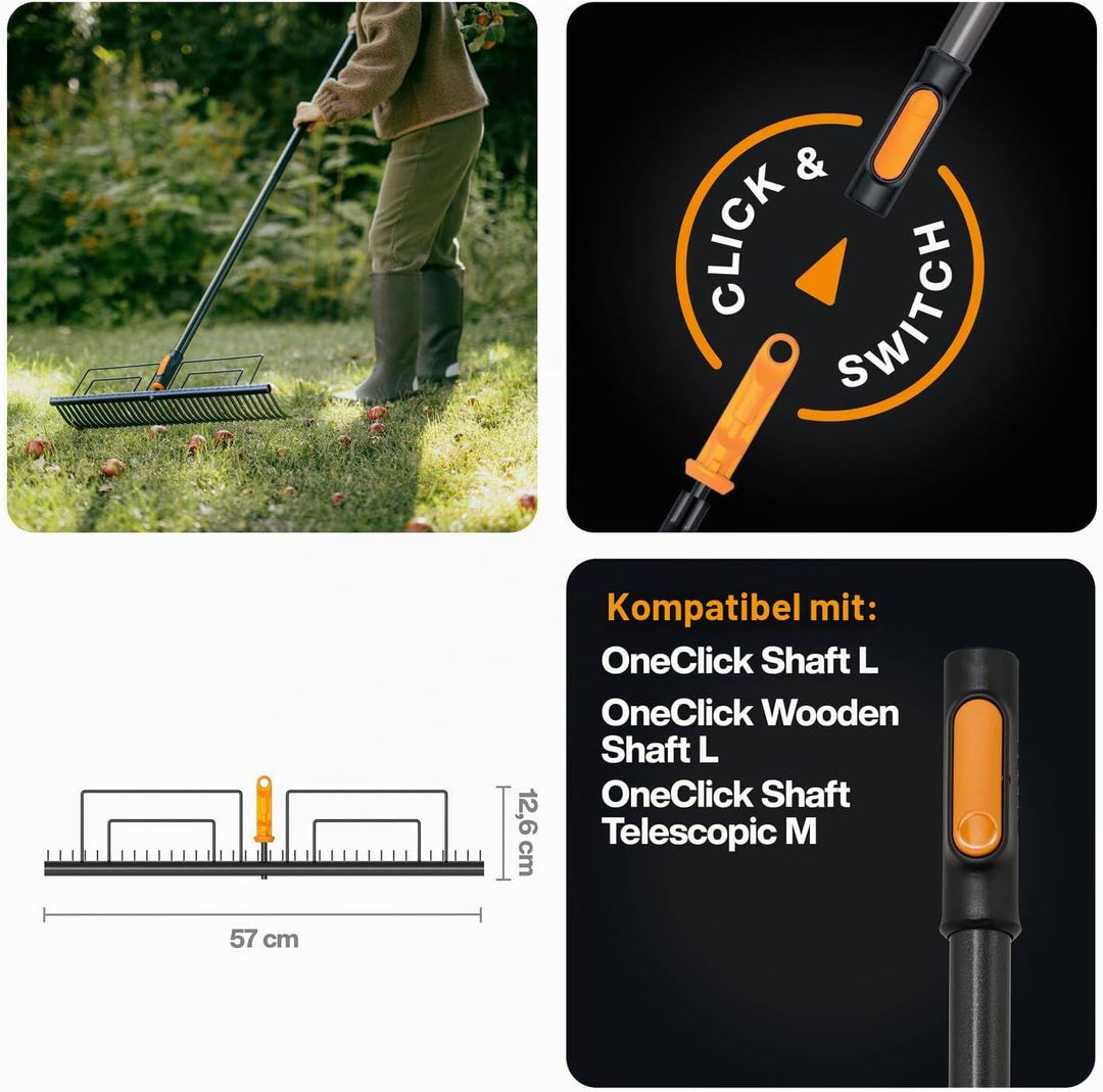 Fiskars OneClick Gather Rake, Schwarz/Orange Rasenrechen, Rasenrechen