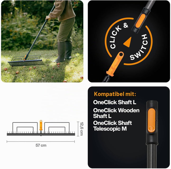 Fiskars OneClick Gather Rake, Schwarz/Orange Rasenrechen, Rasenrechen