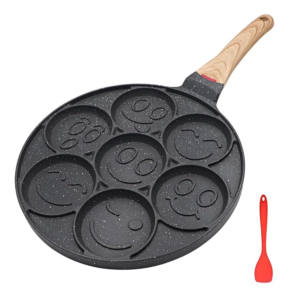 Bobikuke Pancake Pfanne Induktion, Antihaft Pancake Maker 7 Löcher mit Smiley-Gesichtern Spiegelei-P