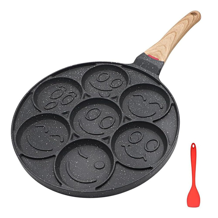 Bobikuke Pancake Pfanne Induktion, Antihaft Pancake Maker 7 Löcher mit Smiley-Gesichtern Spiegelei-P