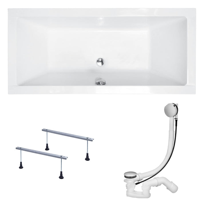 KOLMAN Badewanne QUADRO Rechteck 180x80 ohne Verkleidung, Ablaufgarnitur und Füssen Komplettset 3in1