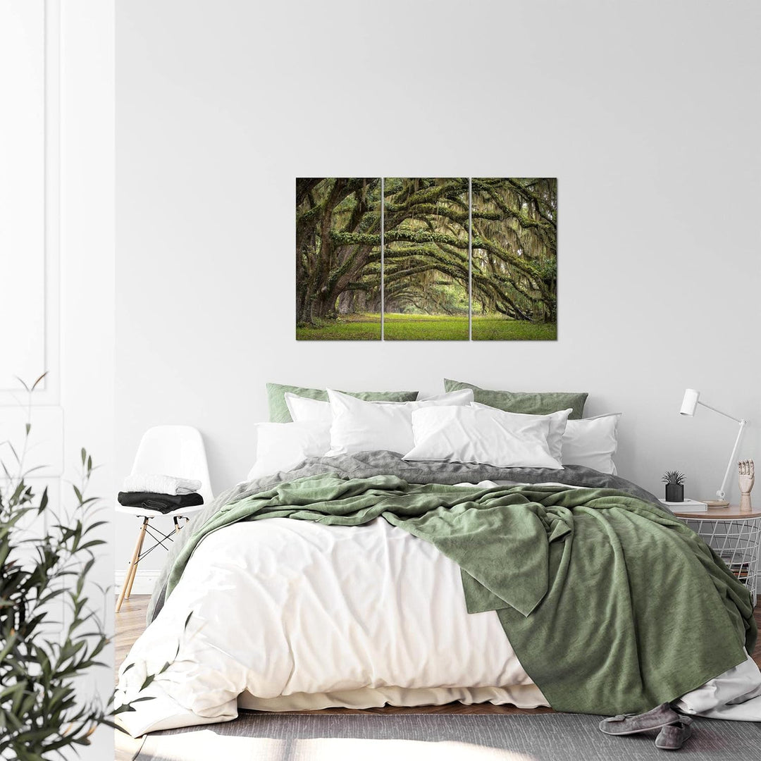 Runa Art Wandbilder Wald Landschaft Bild XXL Schlafzimmer Wohnzimmer Grün Natur 120 x 80 cm 3 Teilig