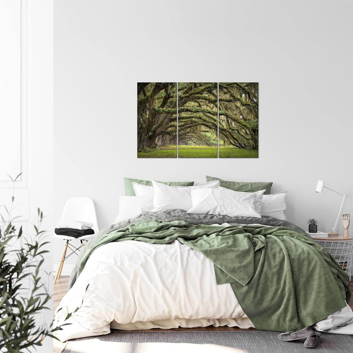 Runa Art Wandbilder Wald Landschaft Bild XXL Schlafzimmer Wohnzimmer Grün Natur 120 x 80 cm 3 Teilig