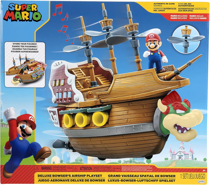 Super Mario Deluxe Bowsers Luftschiff-Spielset mit Mario-Actionfigur