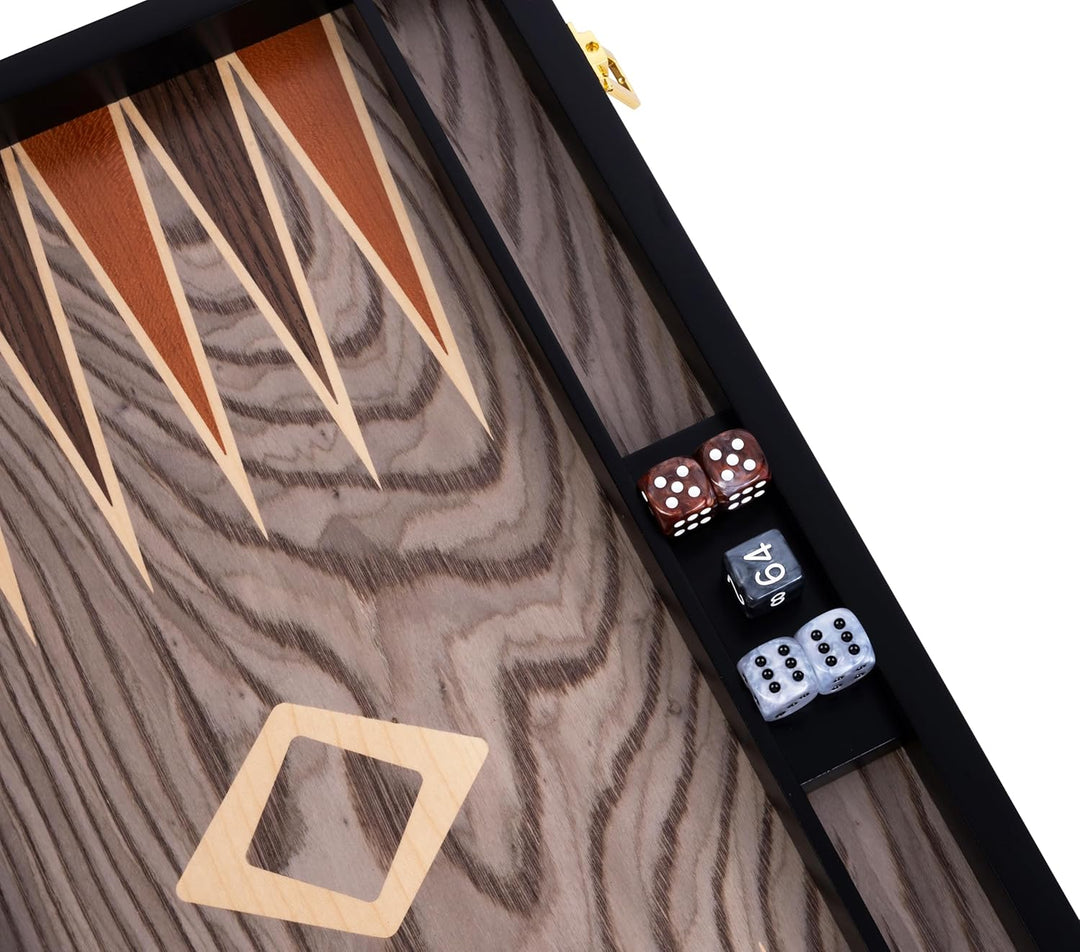 Engelhart- 250543 - Luxus-Backgammon 18 Zoll – Ebenholzfurnier lackiert – grau 18 Zoll Ebenholz Grau