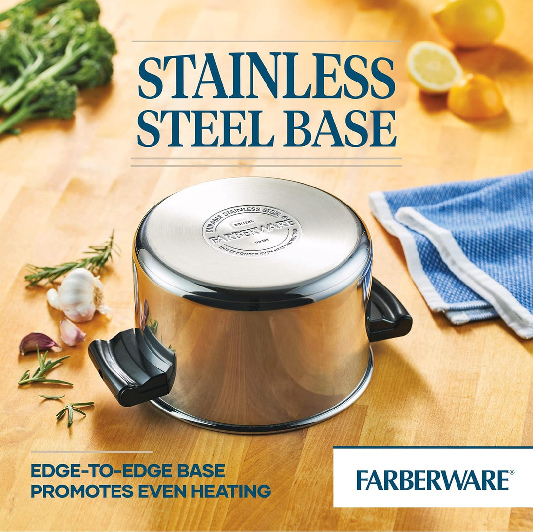 Farberware Klassischer Stieltopf mit Deckel, Edelstahl, 4 l – silberfarben 4 Quart Regulärer Deckel,